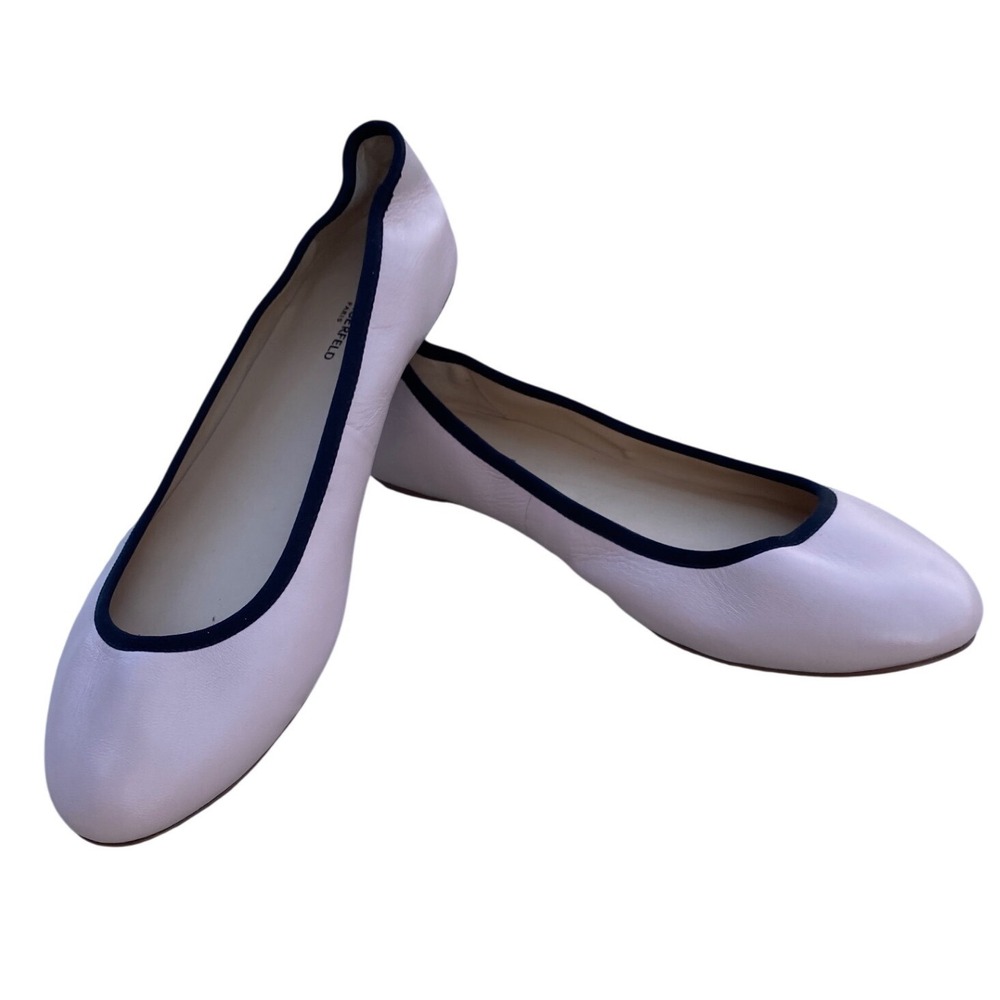 Karl Lagerfeld Leroux Paris Womens Ballet‎ Flats Pink Leather Black Trim Size 10